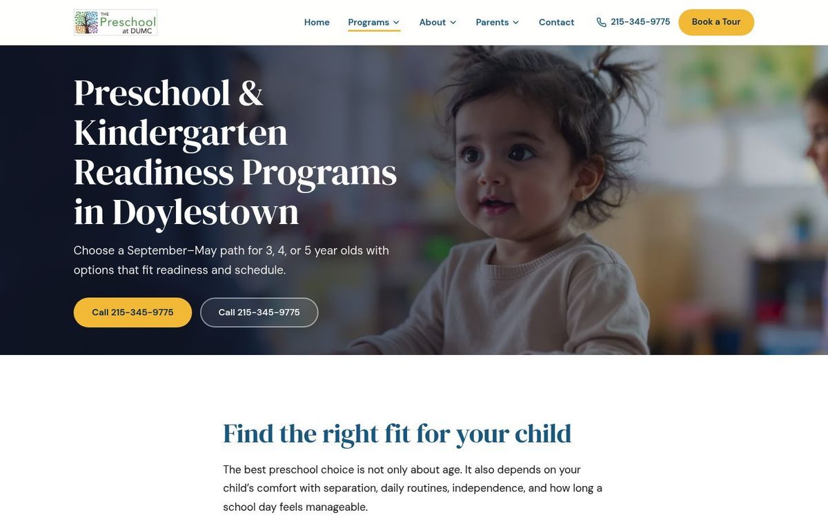 Programs page from a daycare website built by EnrollIQ
