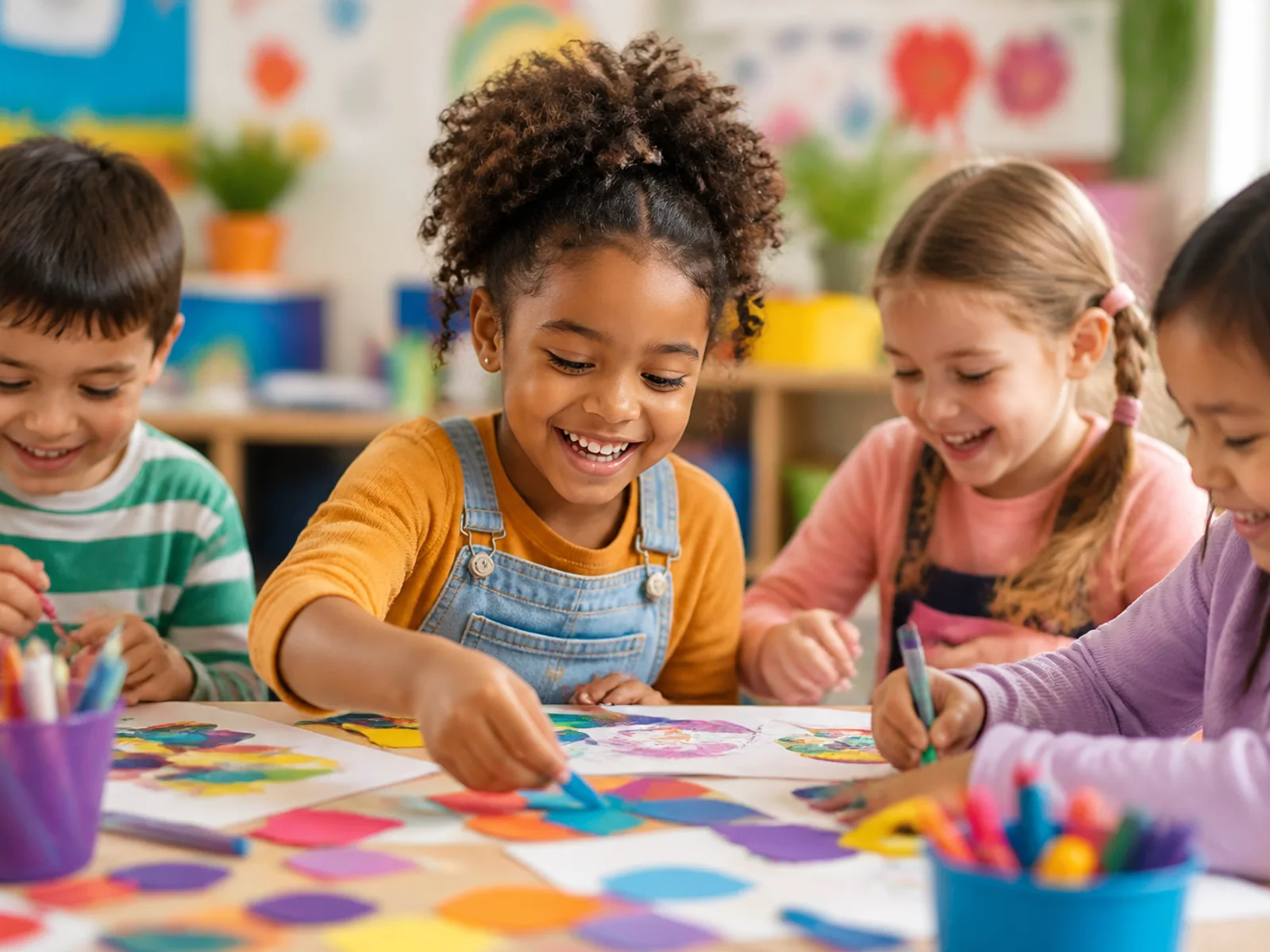 Bright, inviting preschool classroom with colorful learning materials