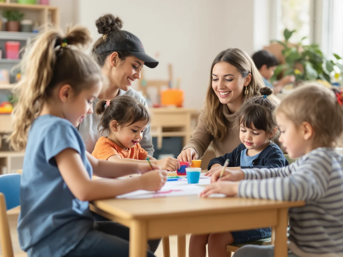 Preschool classroom with children and a familiar, caring teacher providing a stable daily routine