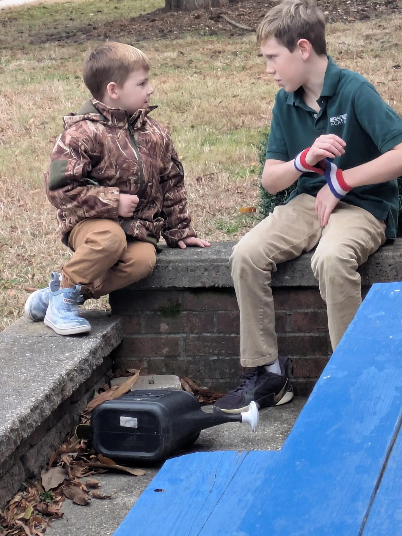 A small group in the outdoor play area
