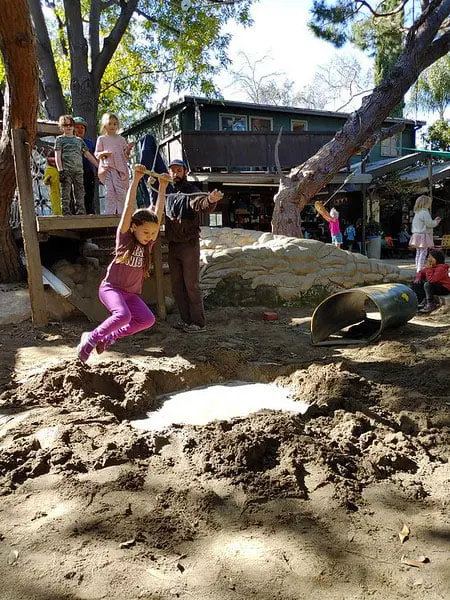 A group gathering in the outdoor play area