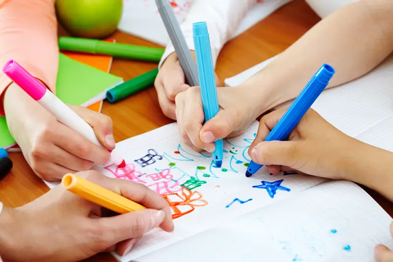 A small group in the art activity