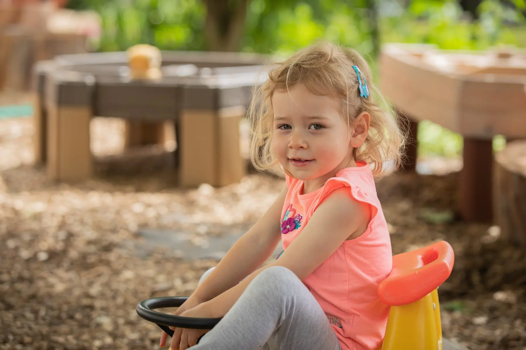 An individual activity in the outdoor play area